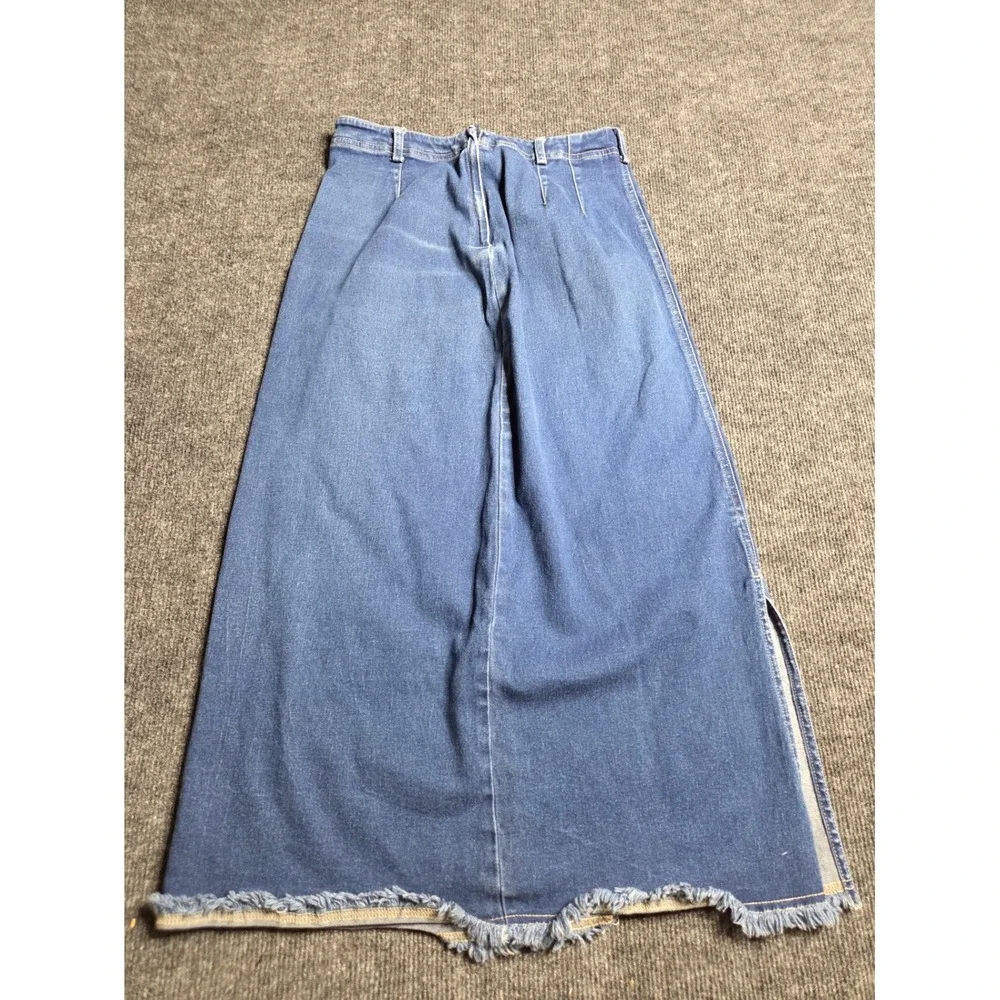 Susan Bristol Petite Blue Denim Maxi Skirt Raw Hem Side Slit Size 6P Vintage - Picture 1 of 6